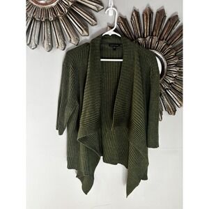 Eileen Fisher Olive Green 100% Merino Wool Ribbed Cardigan Large Minimalist